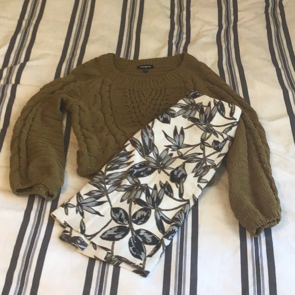 🍃J. Crew Printed Leaves Pencil Skirt Teal Green🍃